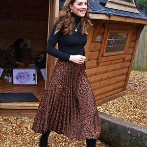 Zara Animal Print Pleated Midi Skirt